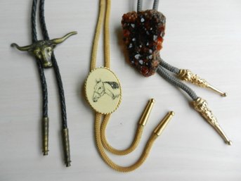 Vintage 3 Bolo Ties  Steer, Horsehead, Gemstone   (DP3)