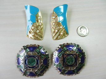 Vintage 2 Pairs Edgar Berebi Signed Enamel Earrings   (DE37)