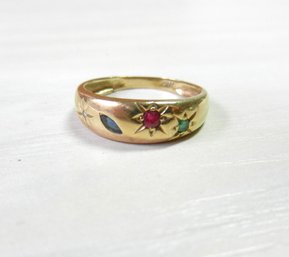 Vintage 14KP Gold Ring With Diamond, Ruby And Other Stones  Break In Band   (DE12)