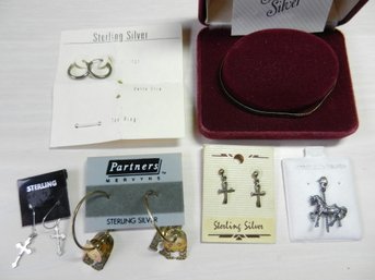 Vintage Sterling Silver Lot  4pr Earrings Inc Pandas, Bracelet And Charm   (DE40)