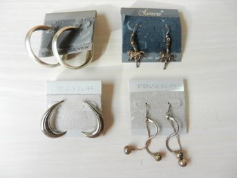 Vintage 4 Pairs Sterling Earrings On Cards   (DE33)