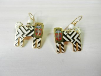 Vintage Laurel Burch Zzzebra Dangle Earrings    (DE42)