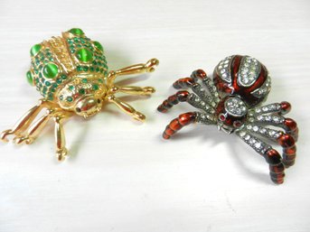 Vintage 2 Enamel And Rhinestone Hinged Trinket Boxes  Spider And Bug   (DP10)