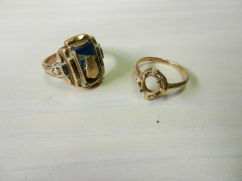 Vintage 10k Gold Rings - One Is Bastian Ring Missing Some Enamel  (DE25)