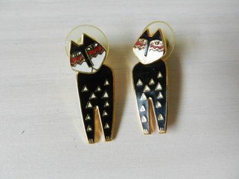 Vintage Laurel Burch Mara Cat Dangle Earrings    (DE43)