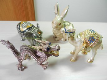 Vintage 4 Enamel And Rhinestone Hinged Trinket Boxes  Missing Stones  - Rucinni Dragon (DP16)