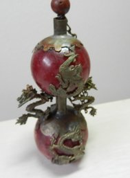 Vintage Double Bauble With Stone And Metal Perfume Bottle  (DP35)