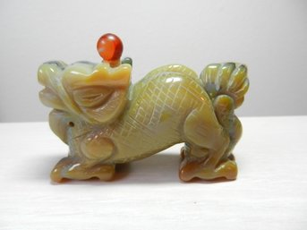 Vintage Carved Greeny Brown Stone Dragon Snuff Bottle   (DP40)