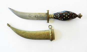 Vintage Middle Eastern/African Inlaid Brass Sheath Dagger   (DP100)