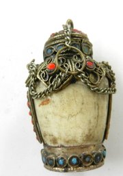 Vintage Tibetan Snuff Bottle With Blue And Red Bead Detail  (DP92)