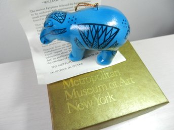 Vintage MOMA William Blue Porcelain Revered Egyptian Hippo Ornament   (DP109)