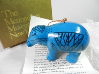 Vintage MOMA William Blue Porcelain Revered Egyptian Hippo Ornament   (DP110)