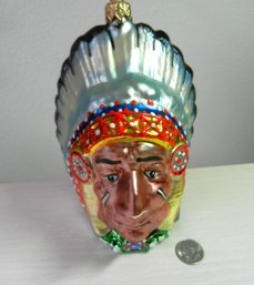 Vintage Blown Glass Kurt Adler Polonaise Native American Chief 5 1/2'    (DP105)