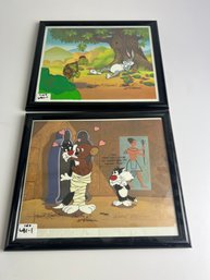 WB 1-1 Pair Of Signed Animation Cels With COA Park West Bugs Bunny Sylvester