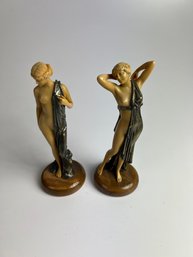 MB 15-6 Pair Of Metal And Resin Statuettes On Stone Base