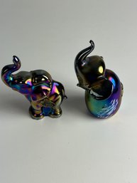 WB 15-13 Pair Of Iridescent Glass Elephants Fenton