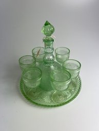 WB1 Depression Glass Decanter Tray And Glasses