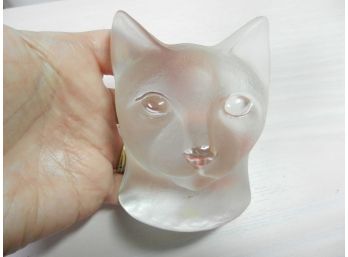 Vintage Nybro Sweden Frosted Glass Cats Head   (DP66)