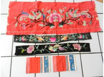 Vintage 2 Embroidered Silk Bags And 3 Pieces Of Fabric   (DP68)
