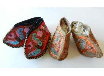 Vintage Chinese Embroidered Satin Toddler Shoes   (DP82)