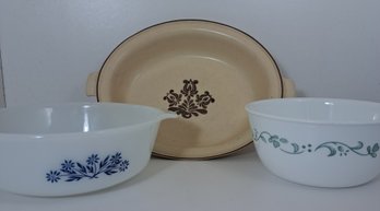 Tri Bowl Combo, Pfaltzgraff Village, Corelle, And Fire King