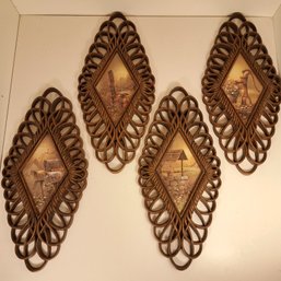 Vintage Set Of 4 Burwood Products Company 1350 Country Wall Plaques Made In USA