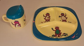 Barney The Dinosaur Divided Melamine Child Plate & Bowl Barney Loves To Paint