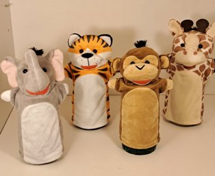 Lot Of 4 Plush Hand Puppets Giraffe, Tiger, Monkey, Elephant Stuffed Animal Toys