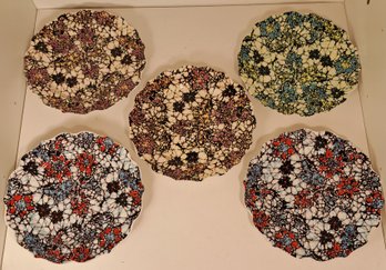 Five Anthropologie Mosaic Web Floral Scallop Edge Salad Plate 8