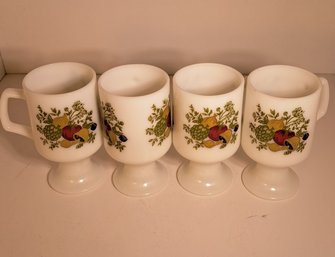 Spice Of Life MCM Corelle Corning White Footed Pedestal Milk Glass Mug Set Of 4