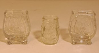 Lot Of 3 Jim Beam Whisky Shot Glasses Embossed Clear  Barrel, And Two Horseshoe