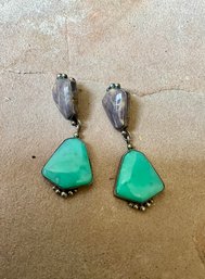 Turquoise And Sterling Earrings Signed NEZ