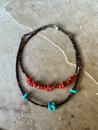 2 Chokers, Coral And Torquoise