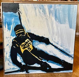 Large Original Signed MCM Skier Painting Squaw Valley On Canvas
