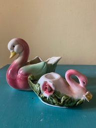 Vintage Pink Flamingo Planter And Candleholder