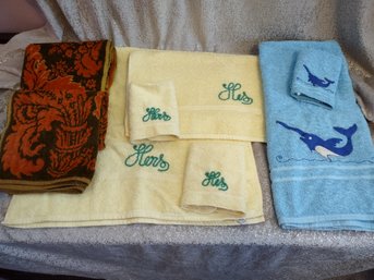 Vtg His & Her  More Towel Lot