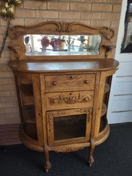 Antique Wood Mirrored Cabinet