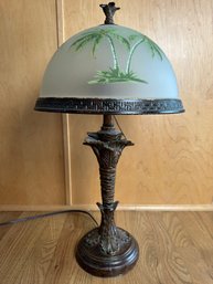 Vintage-style Table Lamp With Reverse Painted Shade.
