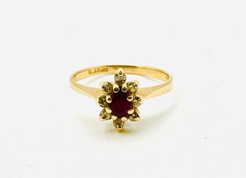 14K Yellow Gold, Ruby And Diamond Cocktail Ring, Size 6