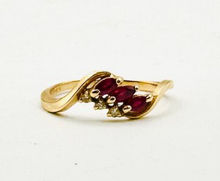 14K Yellow Gold, Diamond & Ruby Ring, Size 8