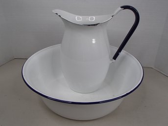 Modern Enamel Basin And Pitcher