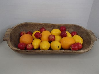 Fabulous Wood Bowl With Artificial Lemons, Oranges And Apples