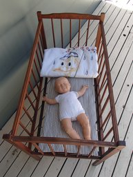 Vintage Crib, Berjusa Doll And Vintage Cross-stitch Quilt