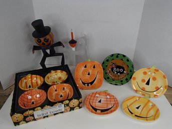 Snack Plates, Tidbit Bowls, Bubbler Ghost Light And Metal Pumpkin Head Man