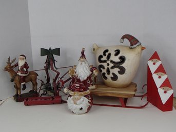 Wood And Metal Sled, Cute Christmas Votives, Wood Santa's, Ceramic Christmas Chicken