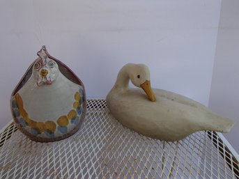 Ceramic Rooster And A  Wood Duck