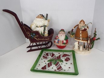 Musical Santa From Santa's Workshop, Santa With His Friends By Demdaco, Hand Painted Wood Sleigh