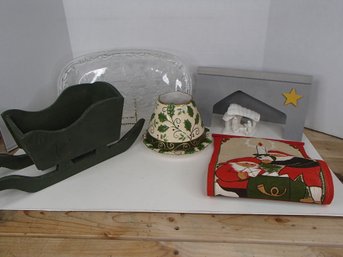 German Canape Tray, Manger Scene, Wood Sleigh And More