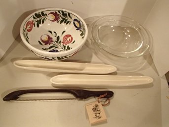 Pyrex Bowls /  Olive Boats / Bread Slicer  Welsh Dresser Bowl