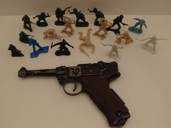 Made In England Lone Star Luger Cap Gun And Vintage Toy Soldiers